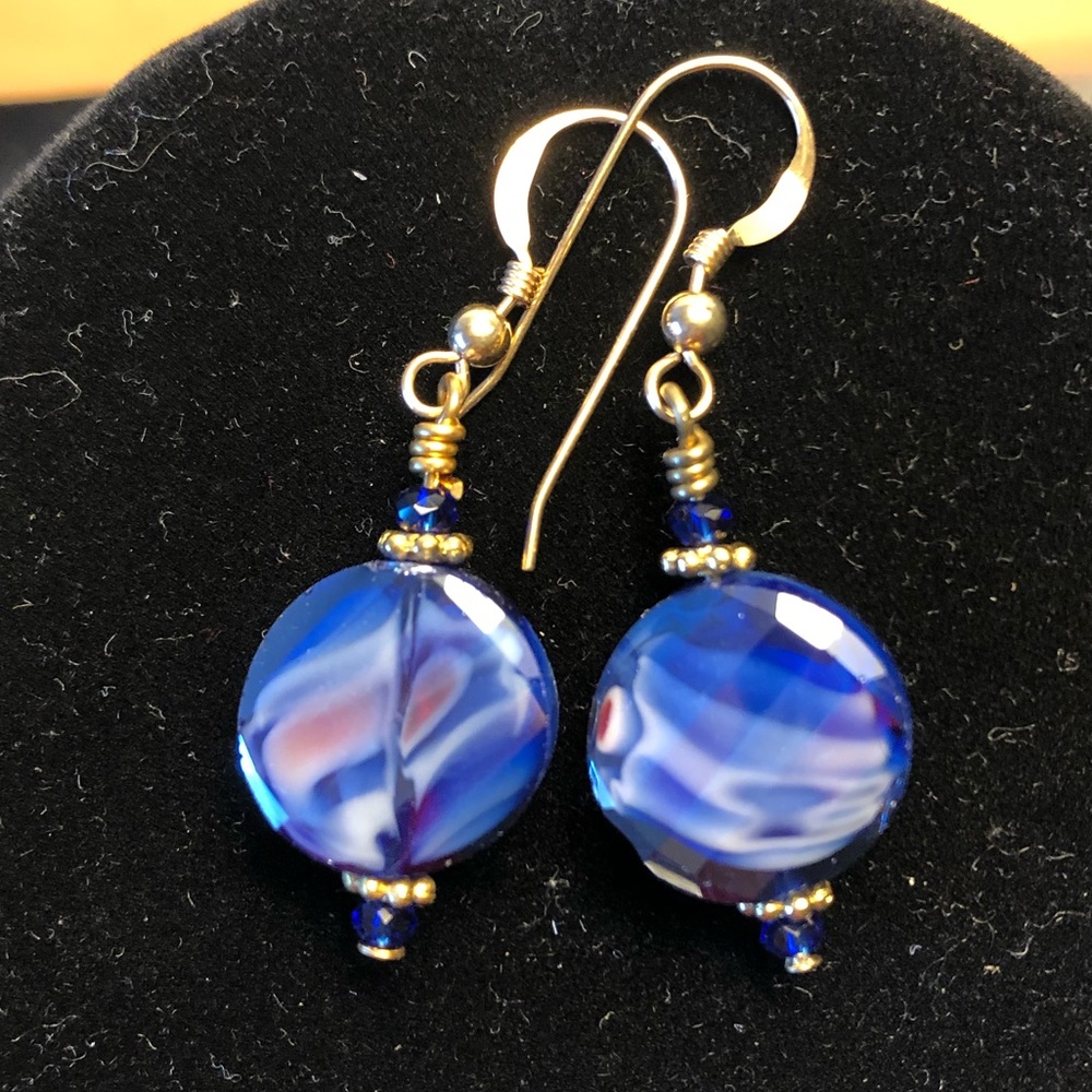 🎈🎉Host Pick! 🎀🌈 New Blue Marble Glass Earrings on Gold-Filled Ear Wires